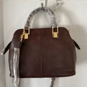 G.i.l.i Brown Pebbled Leather Satchel Crossbody Handbag Gold Hardware